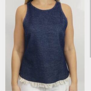 DREW Chambray Knit Sleeveless Betsy Blouse with Fringe